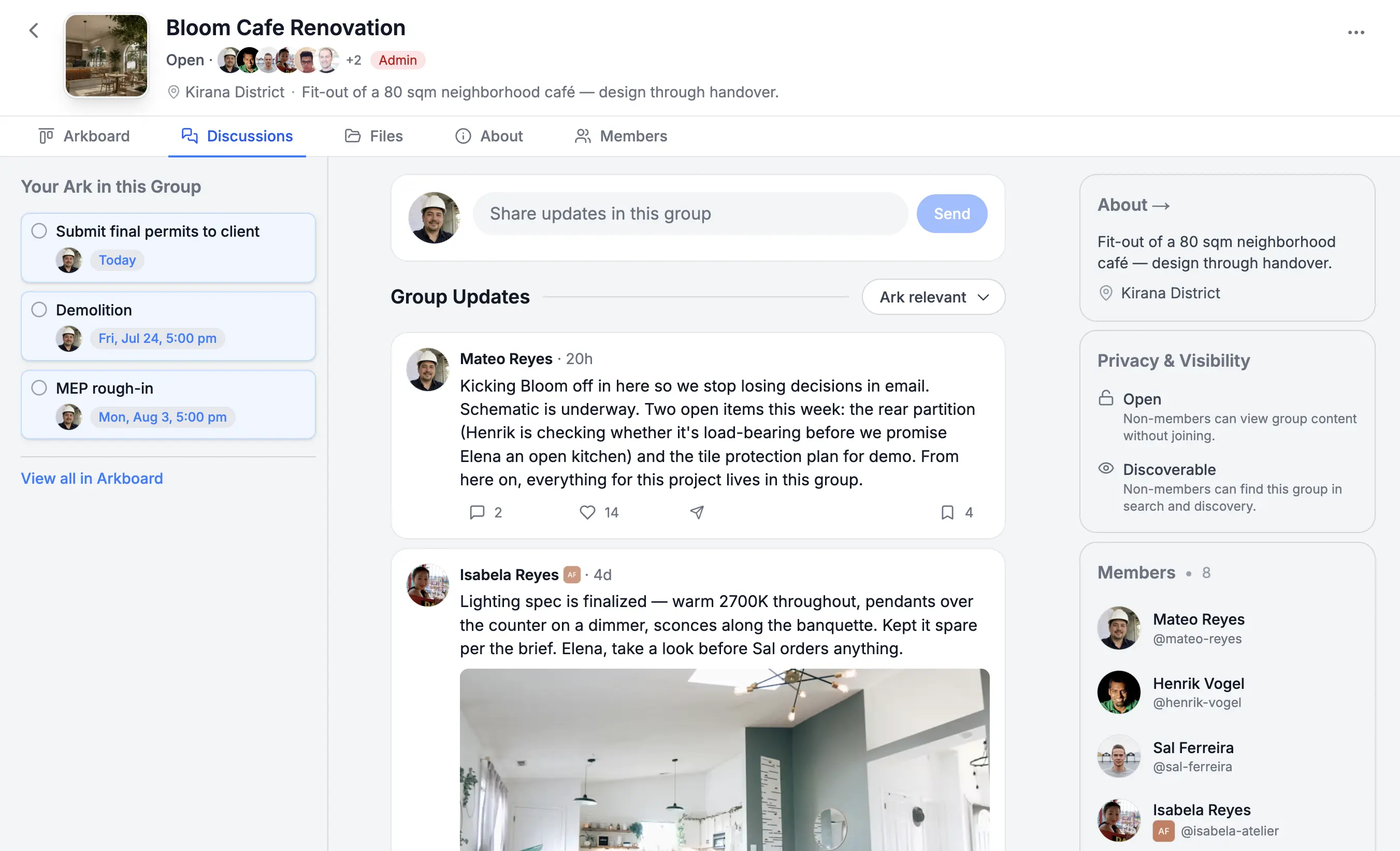 Group discussion thread with member updates