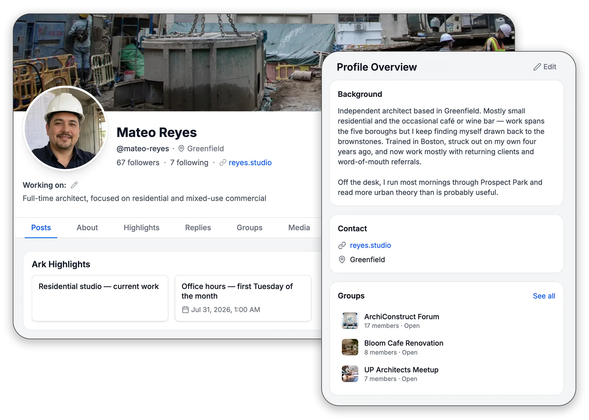 Public profile showcasing your work and interests