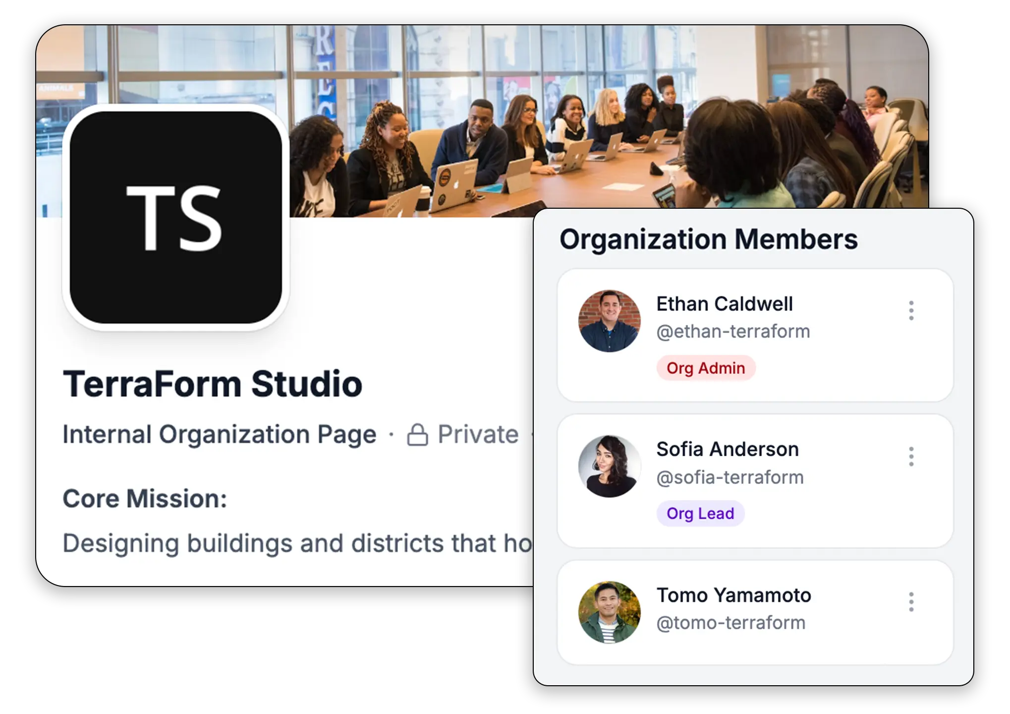The Arkscape workspace: feed, tasks, groups, and profiles for the whole firm
