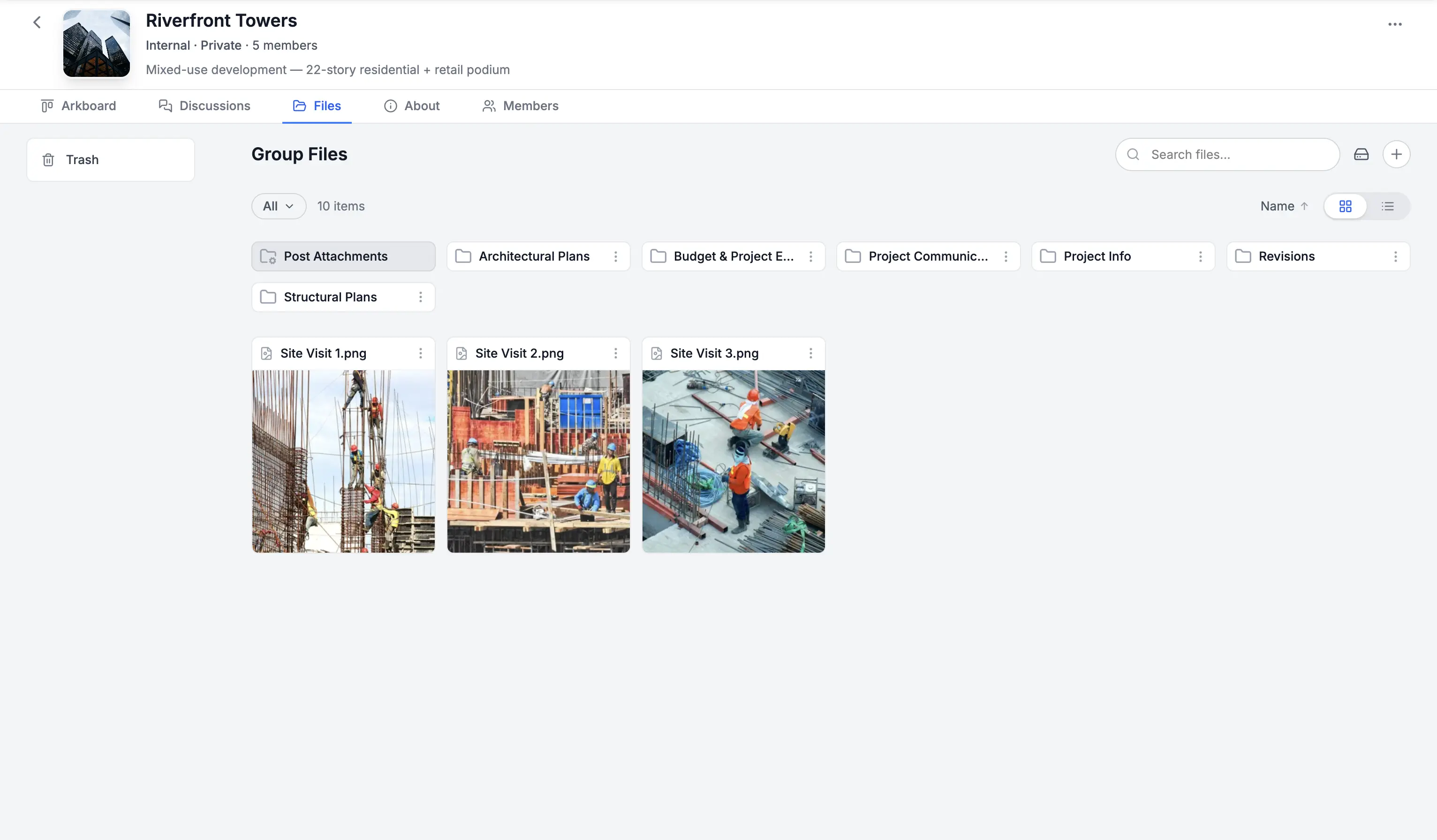 Shared files and documents in a group