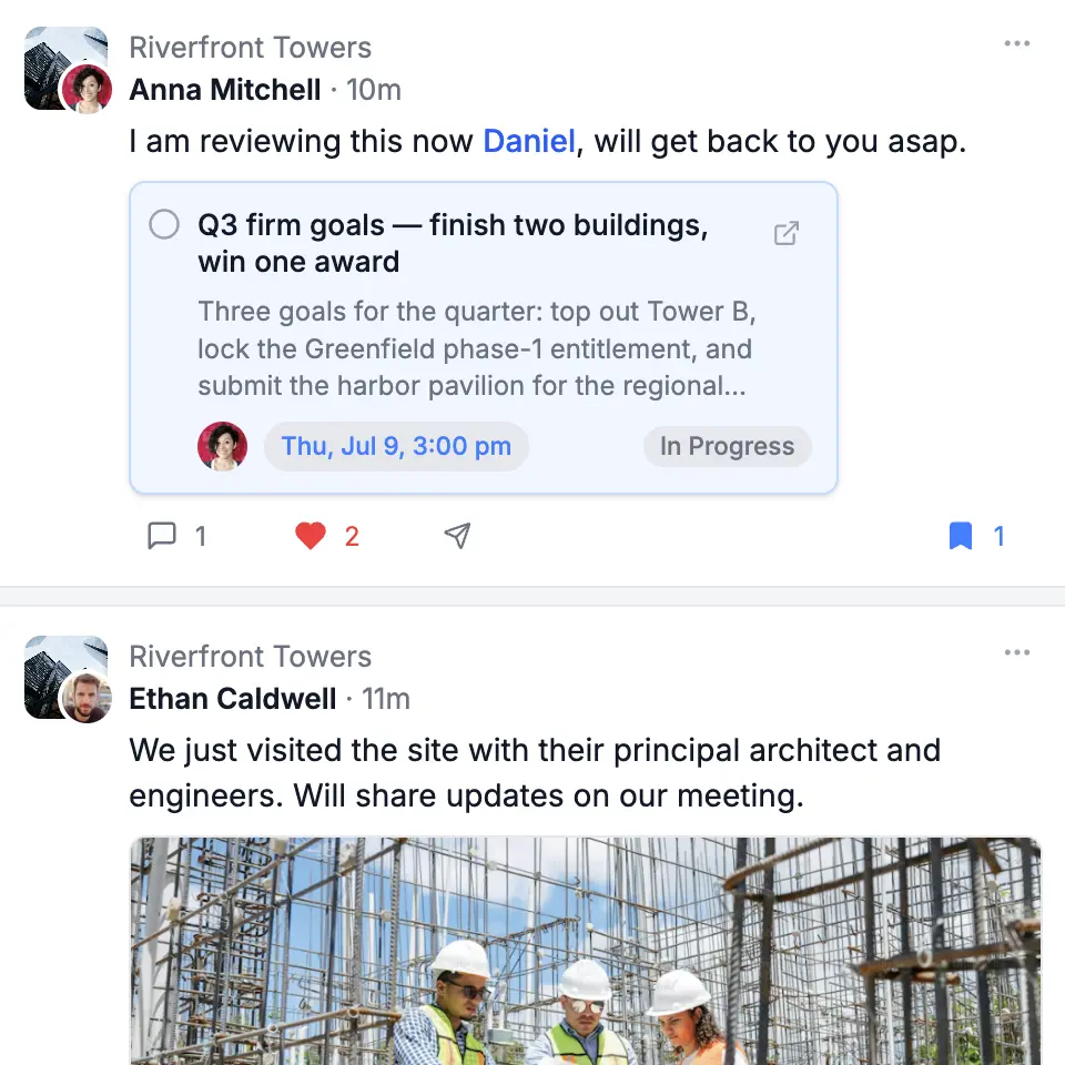 Posts and discussion feed across the organization
