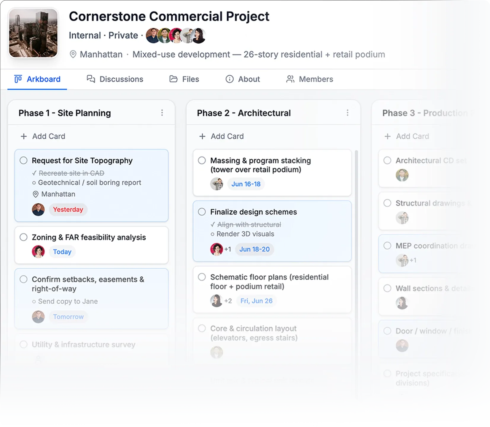 Arkscape project board where teams collaborate on tasks